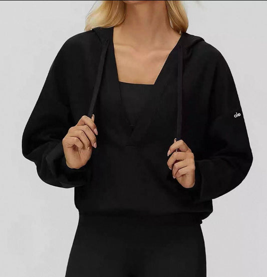 Alo Long Sleeve V-Necked Hooded Sweatshirt